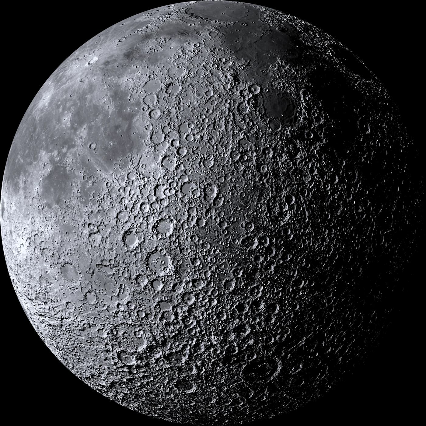The Moon, tilted to show its south polar region
